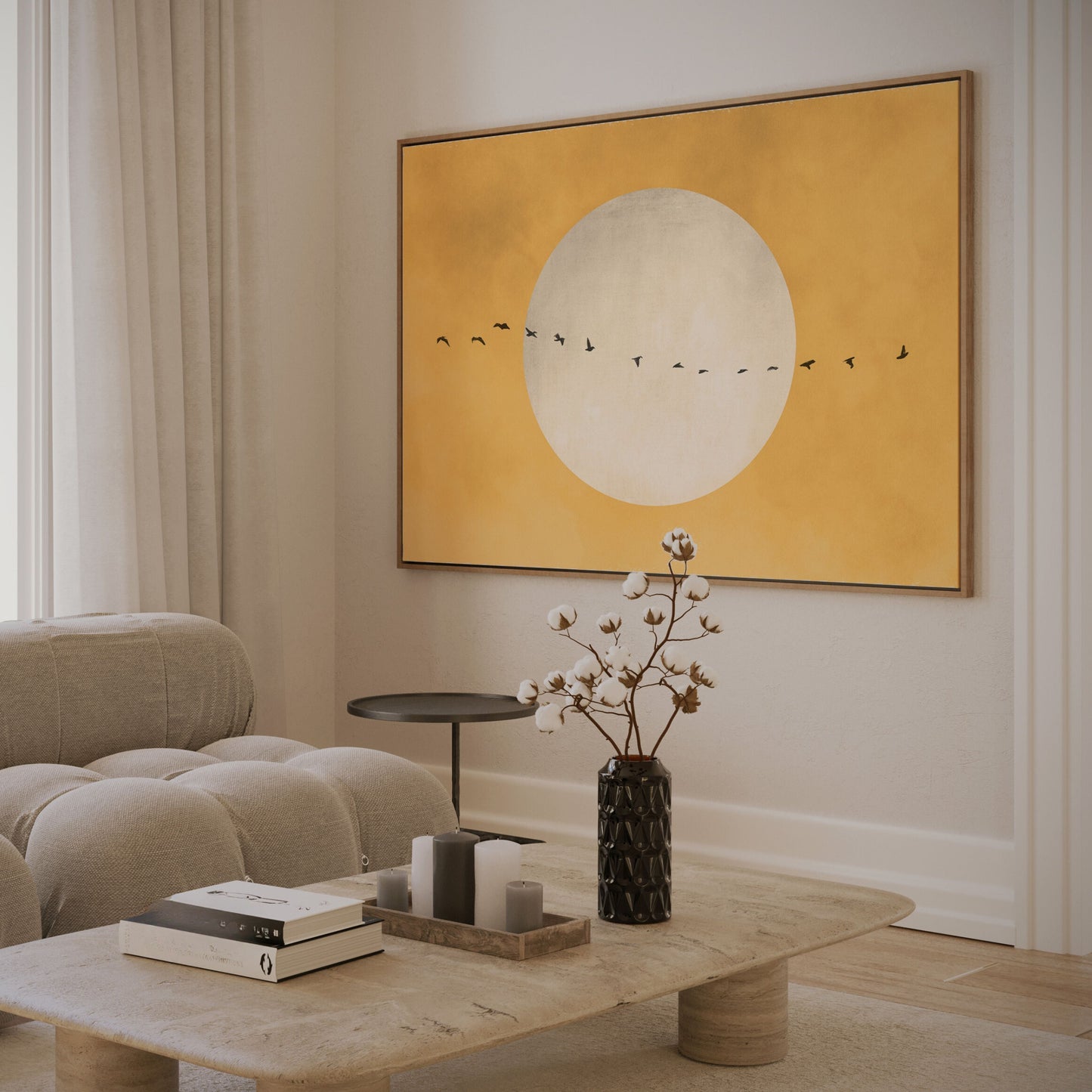Golden Horizon Framed Canvas - Yellow / Horizontal - AureousHome