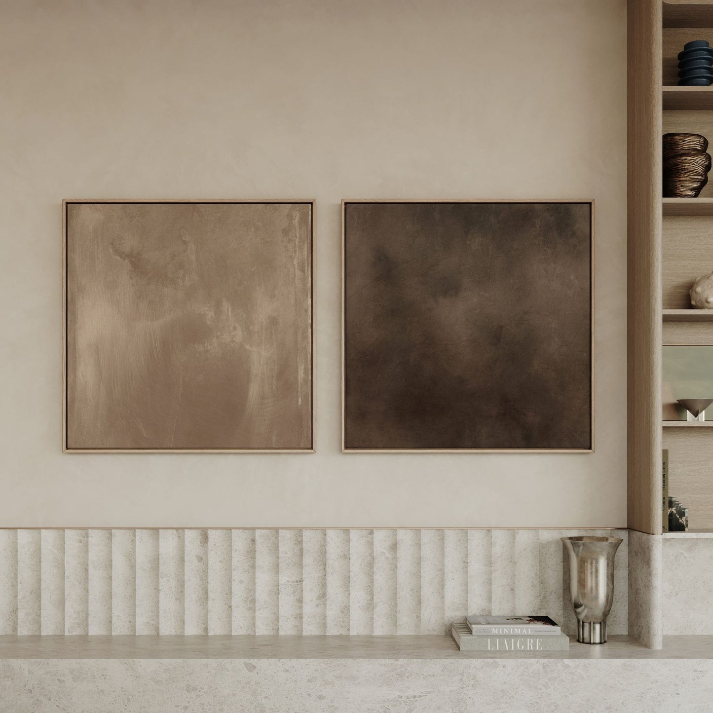 Mocha Latte Square Framed Canvas Duo
