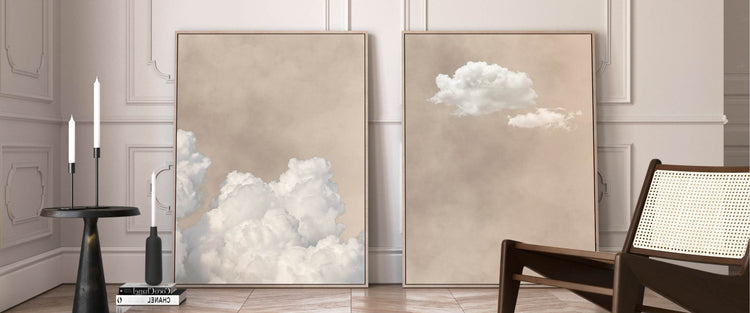 Beige cloud framed canvas wall art by Aureous