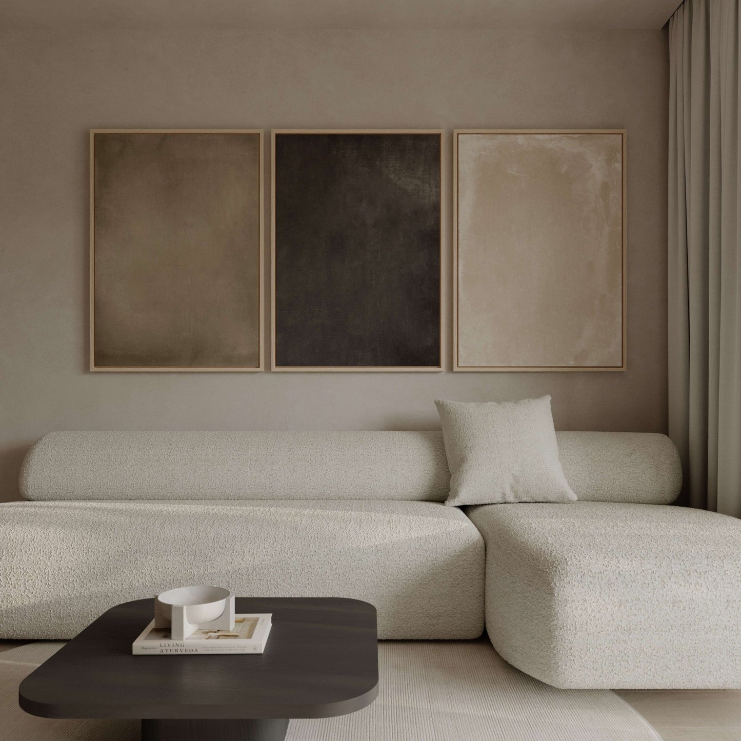 Coffee & Cream Framed Canvas Trio - AureousHome