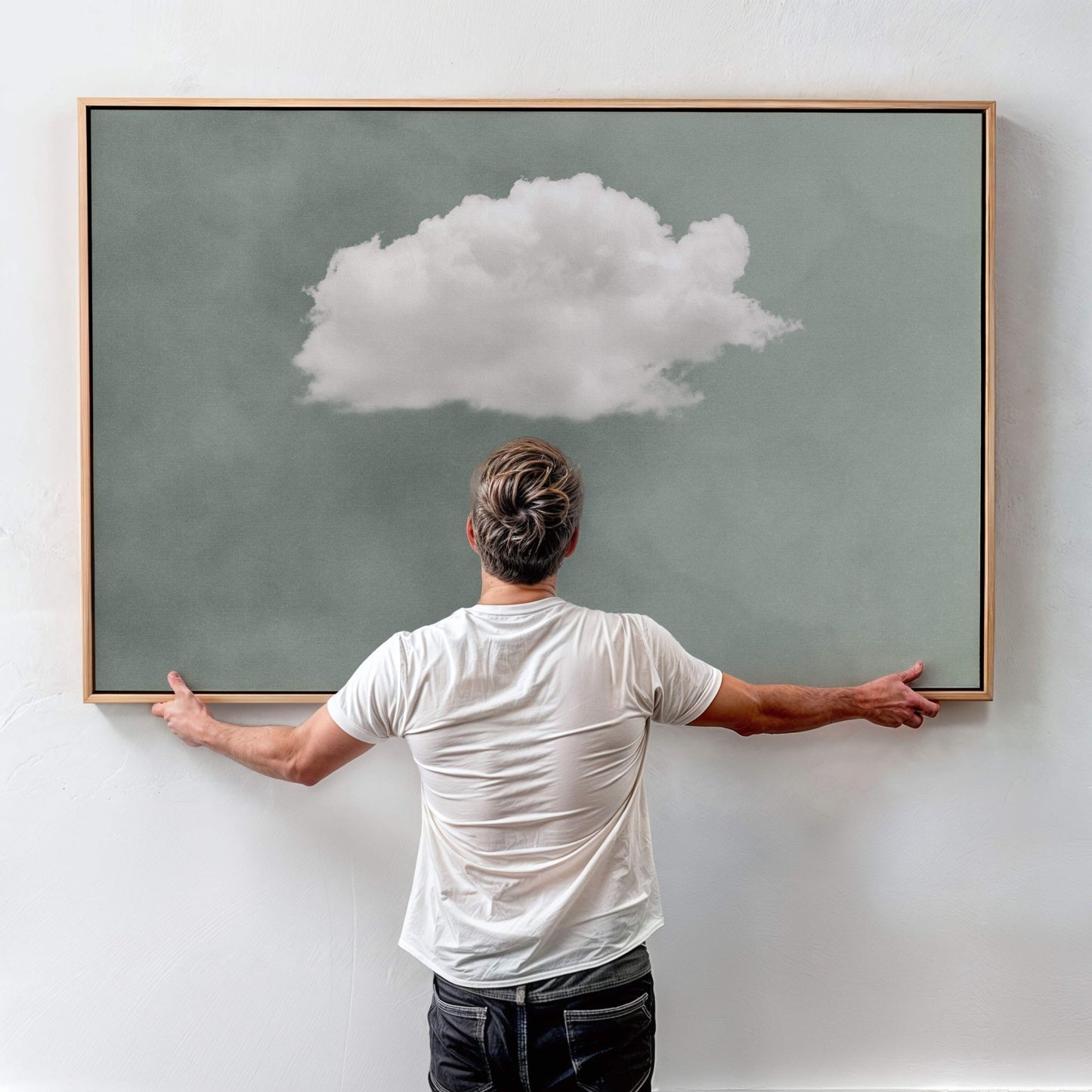 Contemplating Framed Canvas - Sage / Horizontal - AureousHome