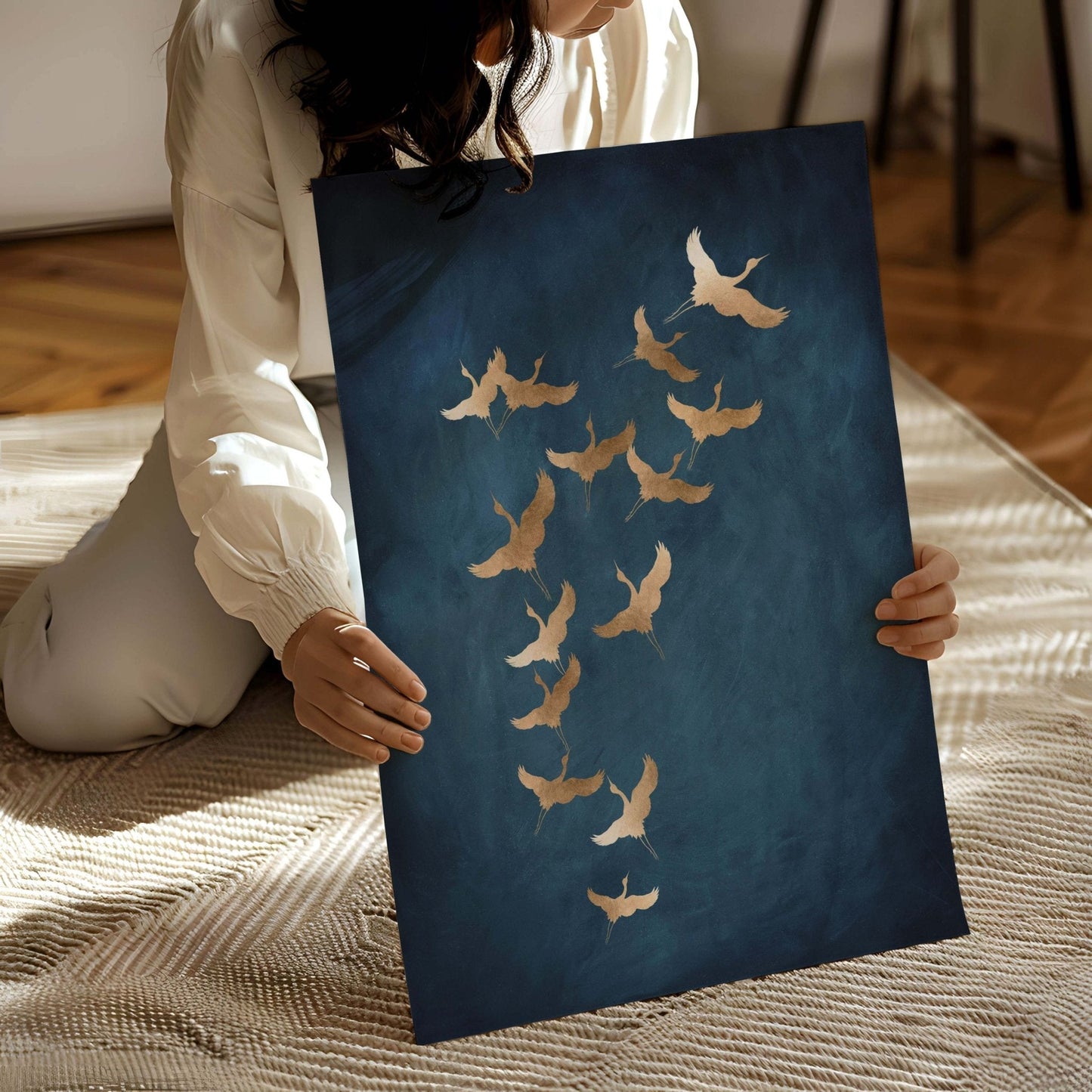 Cranes - Vintage blue / Gold