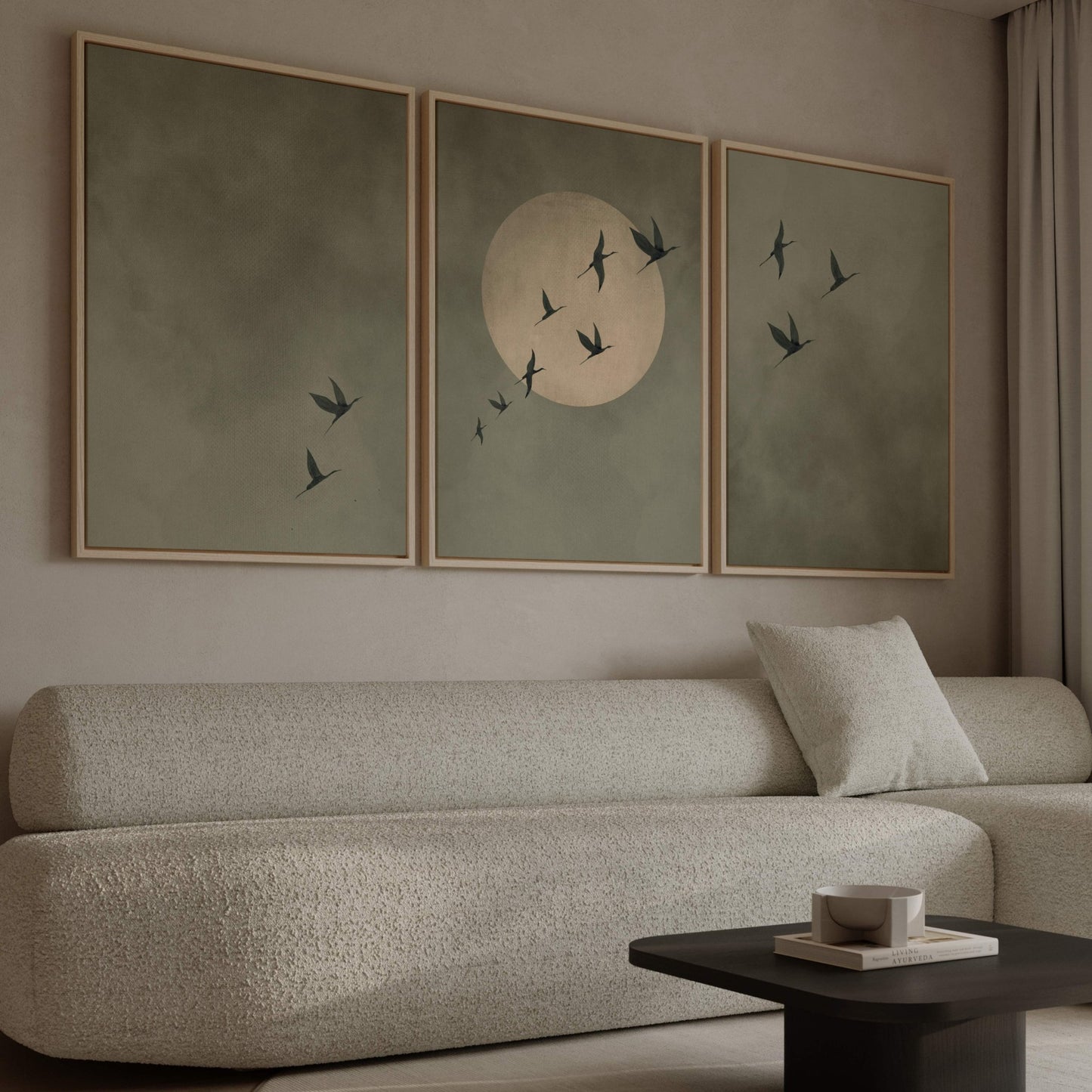 Cyrus Framed Canvas Trio - Olive - AureousHome