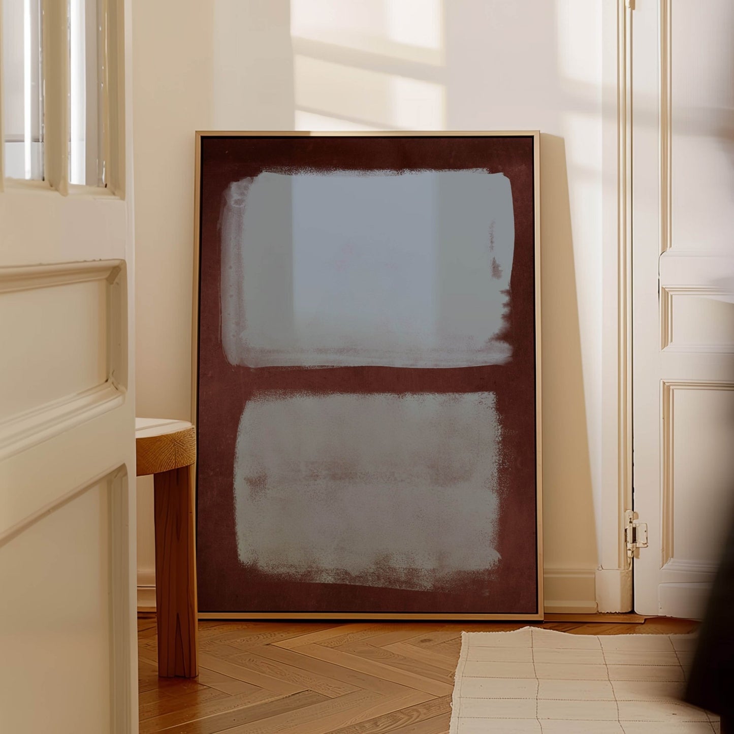 Echo Framed Canvas - Burgundy / Powder Blue - AureousHome