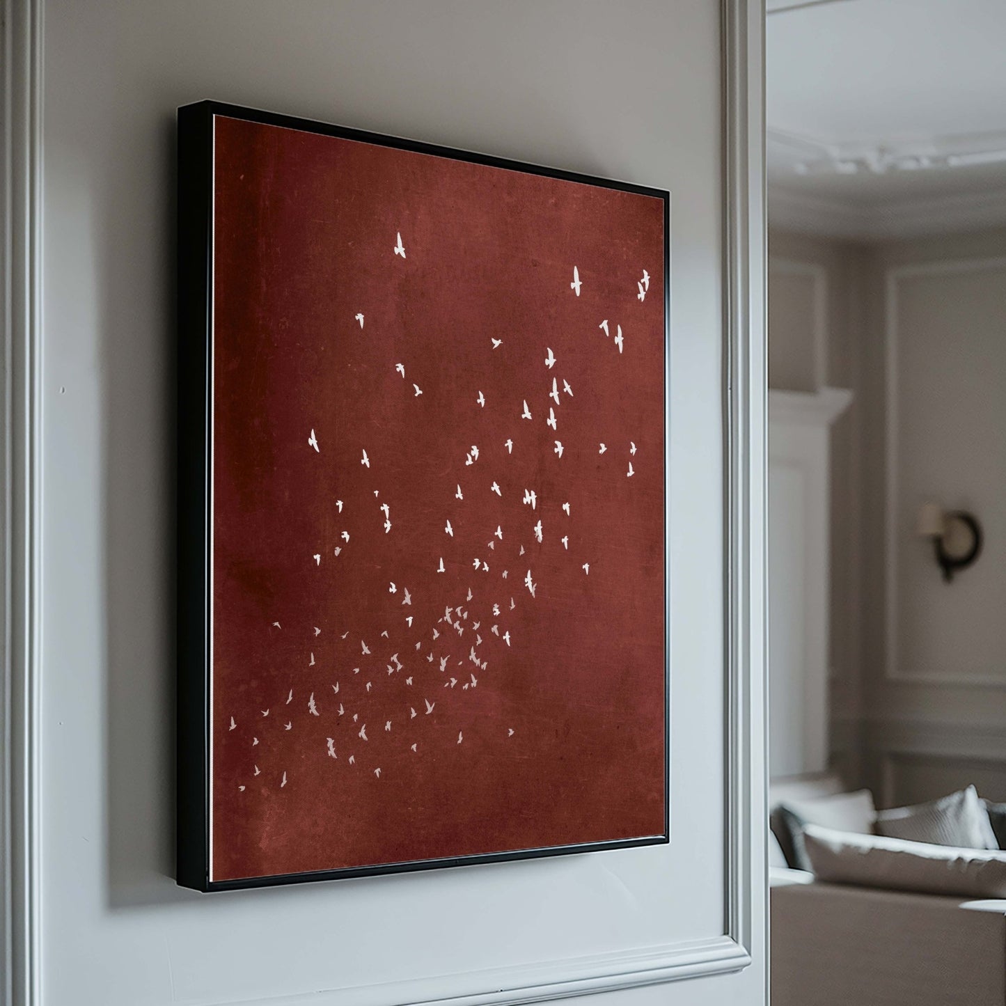 Flock Framed Canvas - Burgundy / Square - AureousHome