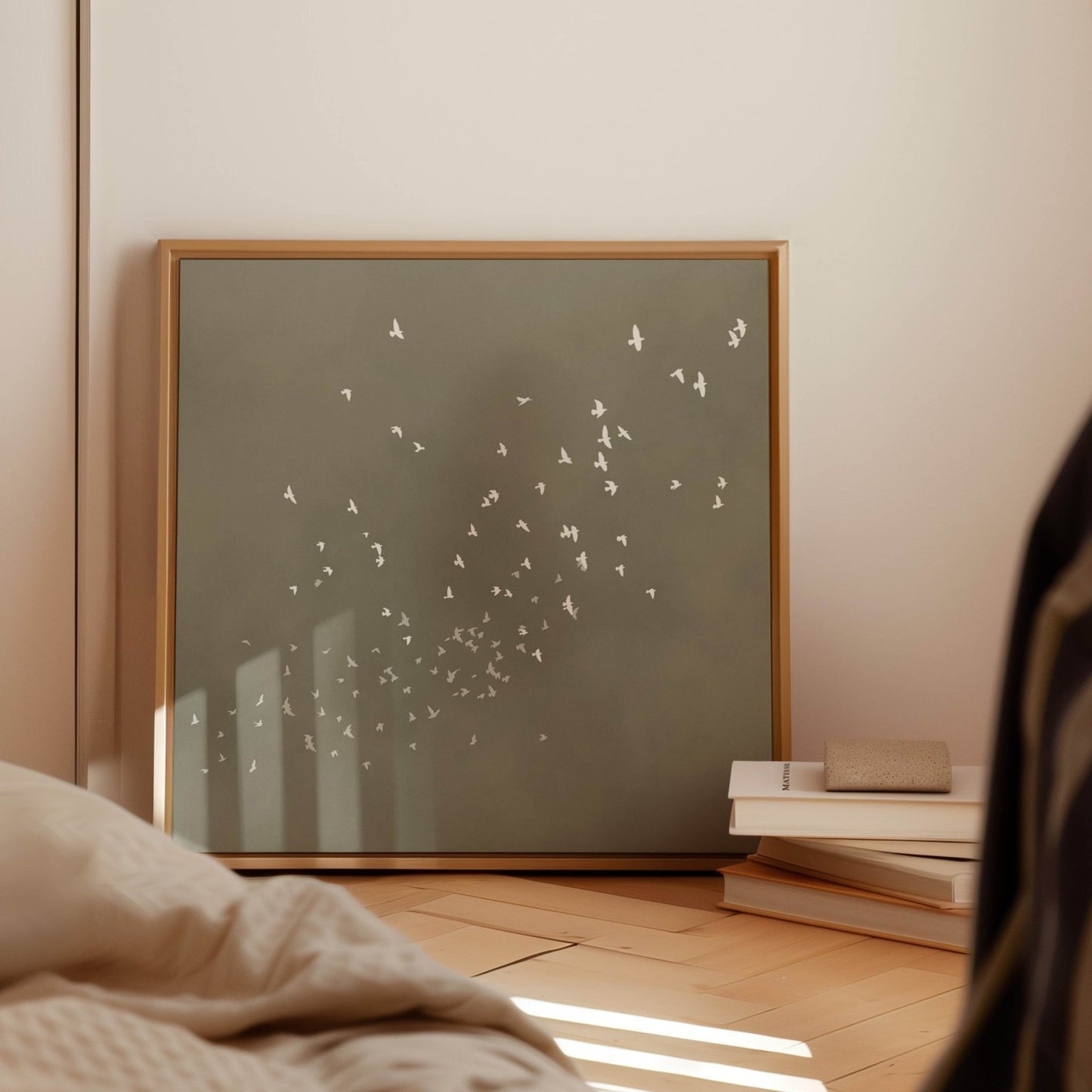 Flock Square Framed Canvas - Olive - AureousHome