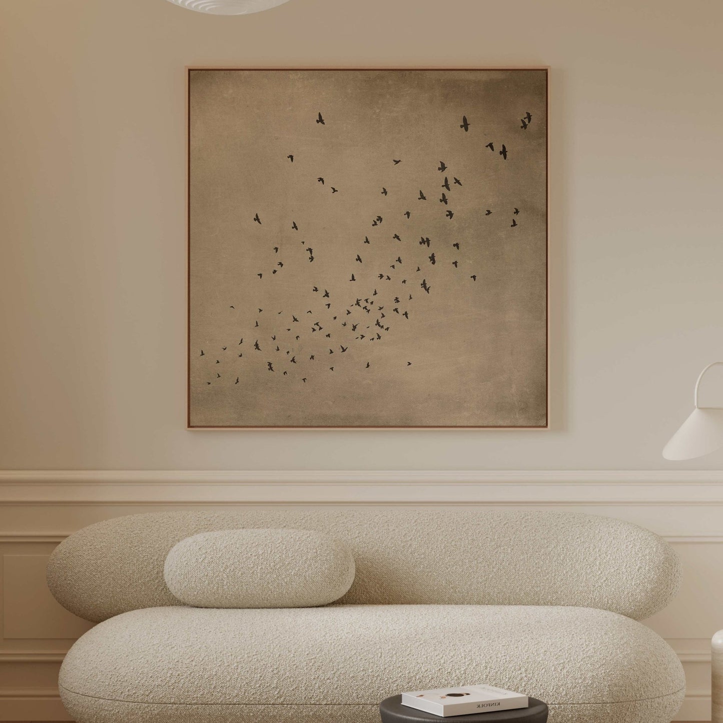 Flock Square Framed Canvas - Tan - AureousHome