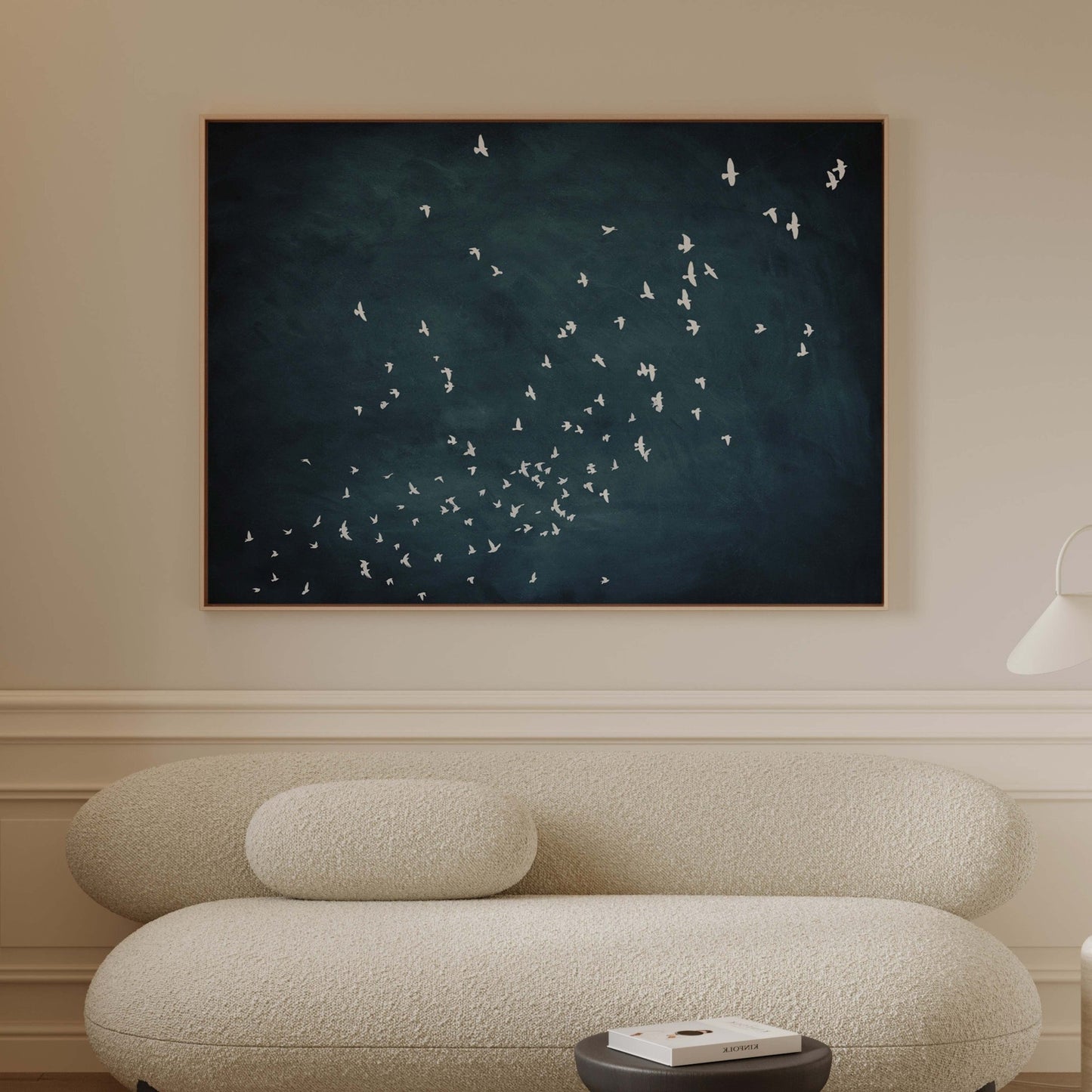 Flocked Framed Canvas - Vintage Blue / Horizontal - AureousHome