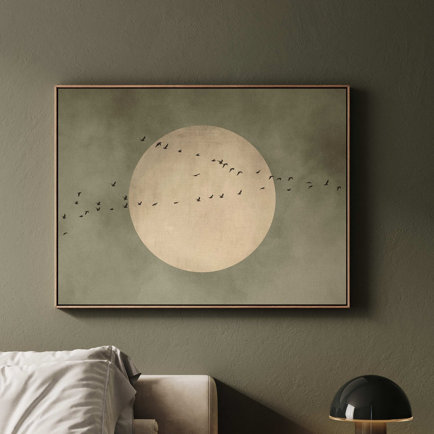Full Moon Framed Canvas - Olive / Horizontal - AureousHome