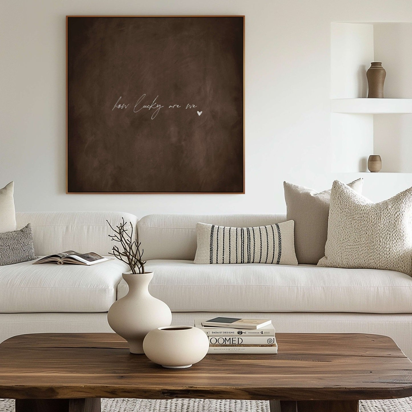 How Lucky Are We Framed Canvas - Espresso / Square - AureousHome