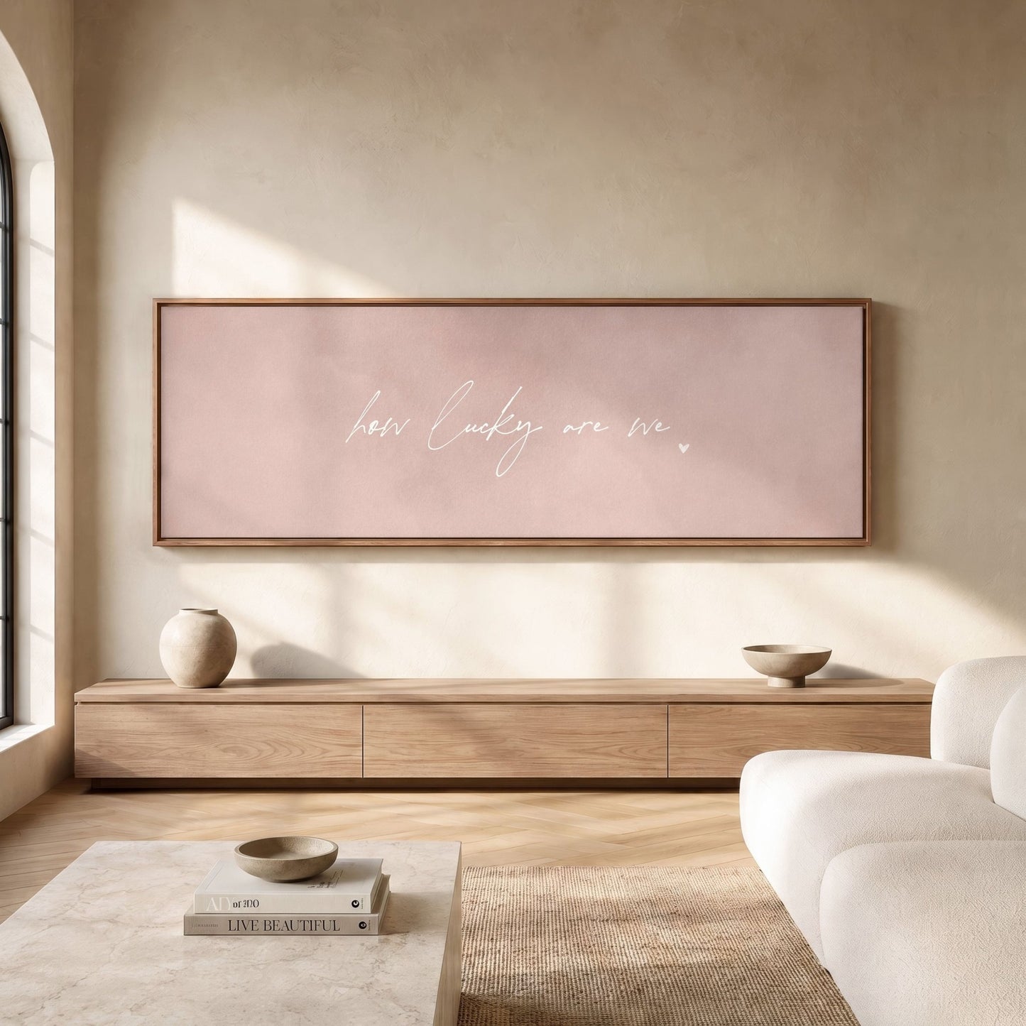 How Lucky Are We Framed Canvas - Pink / Panoramic - AureousHome