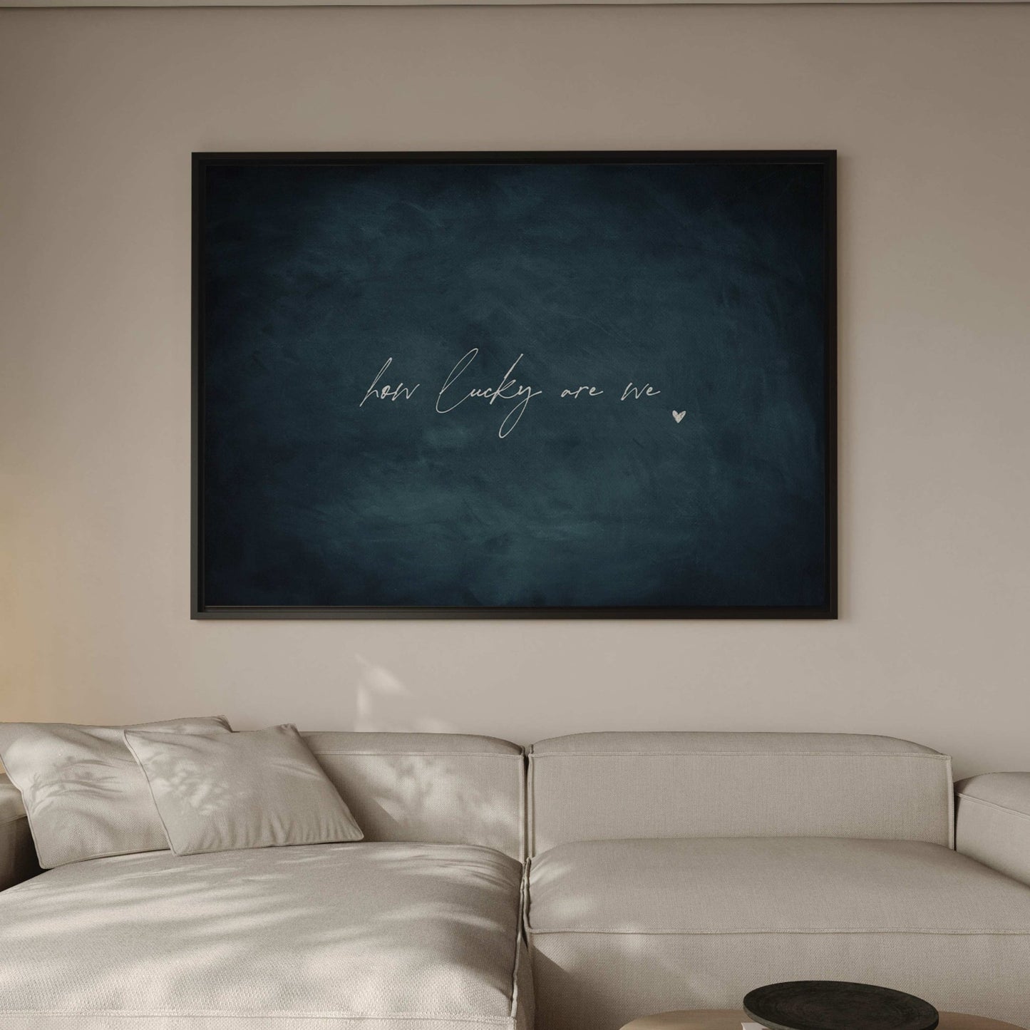 How Lucky Are We Framed Canvas - Vintage Blue / Horizontal - AureousHome