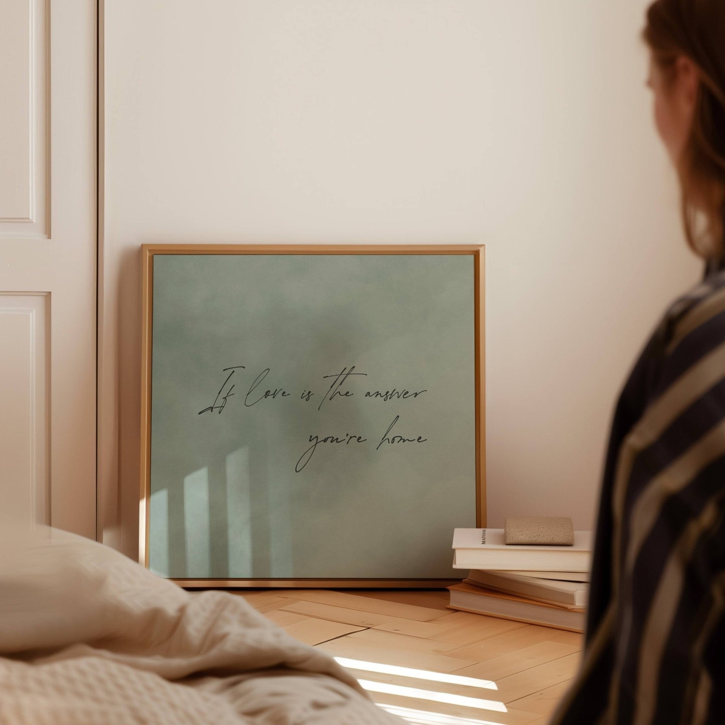 If Love Is The Answer You're Home Square Framed Canvas - Sage - AureousHome