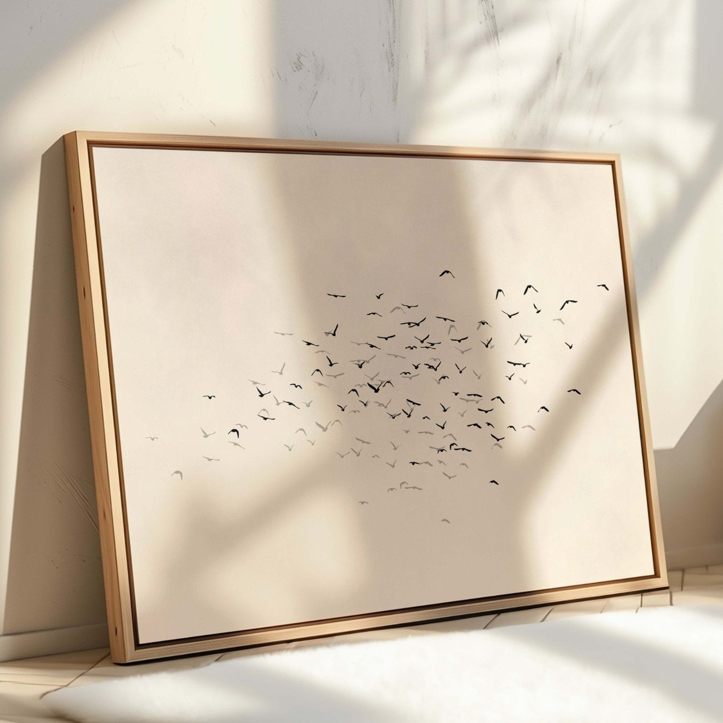 Les Oiseaux Framed Canvas - Neutral / Horizontal - AureousHome
