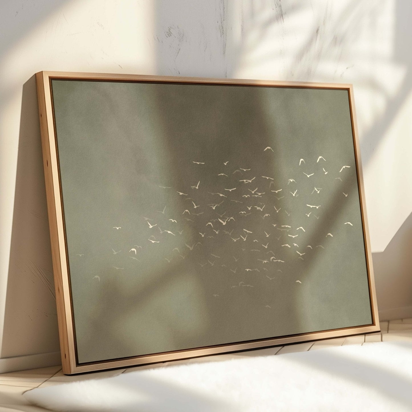 Les Oiseaux Framed Canvas - Olive / Horizontal - AureousHome