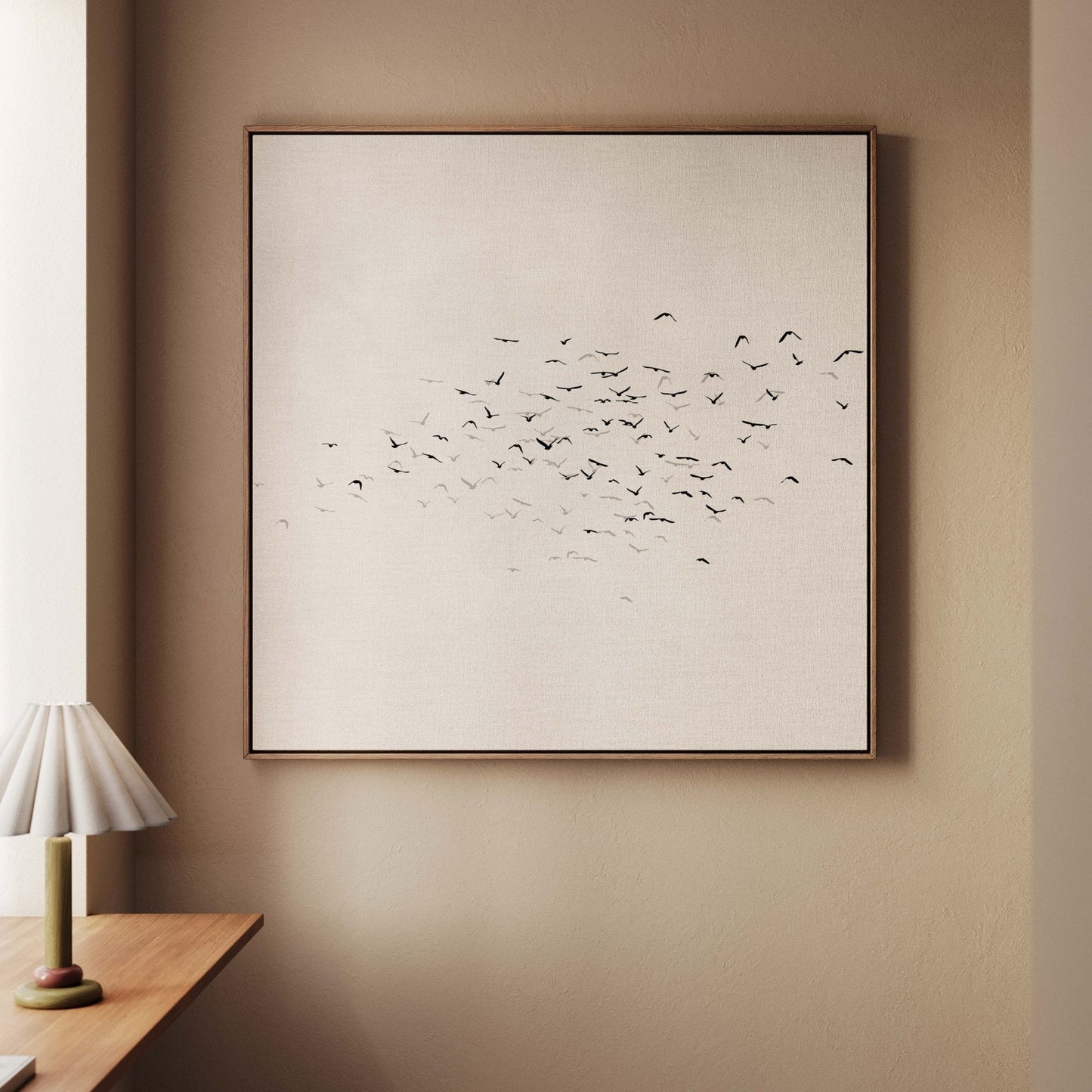 Les Oiseaux Square Framed Canvas - Neutral / Square - AureousHome