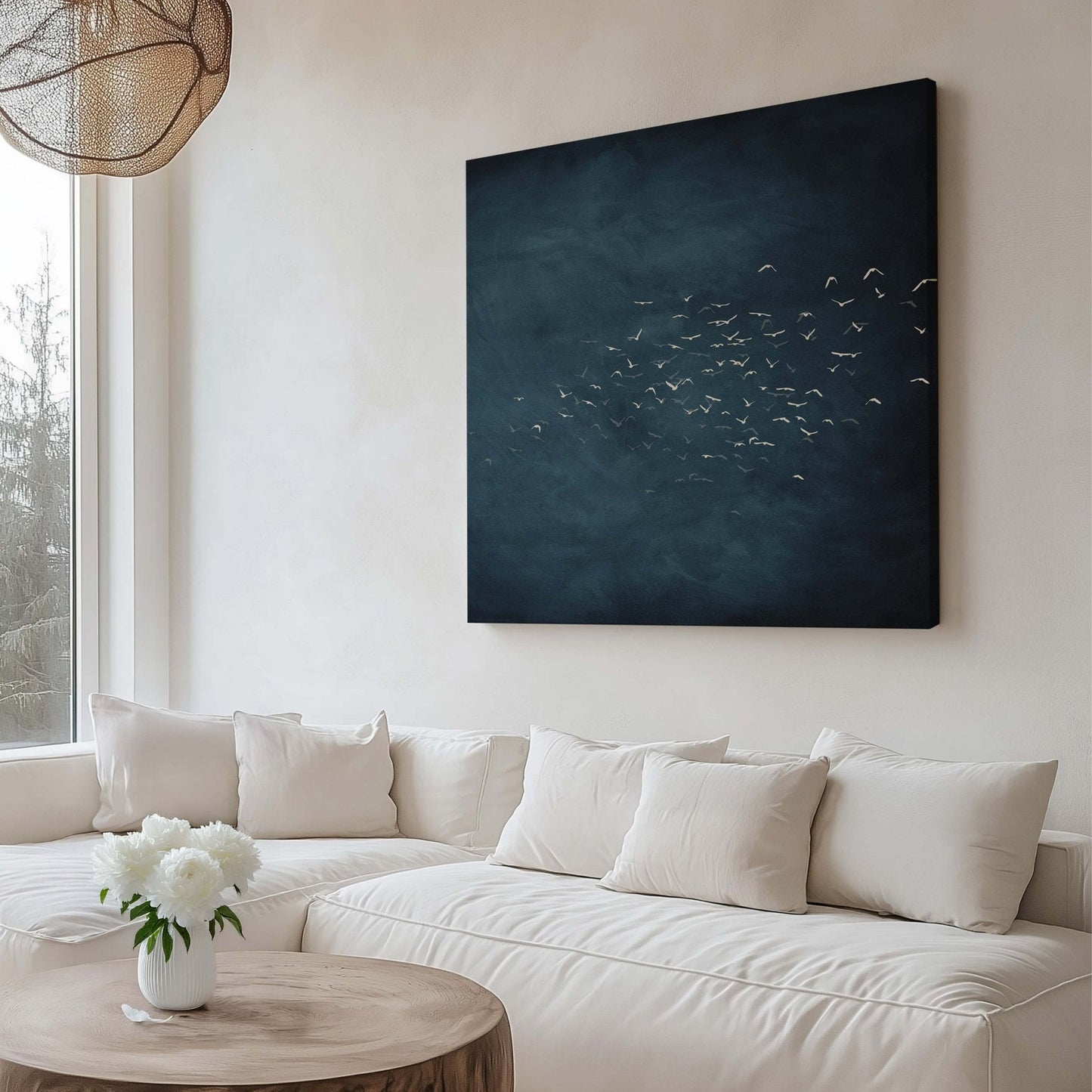Les Oiseaux Square Framed Canvas - Vintage Blue / Square - AureousHome