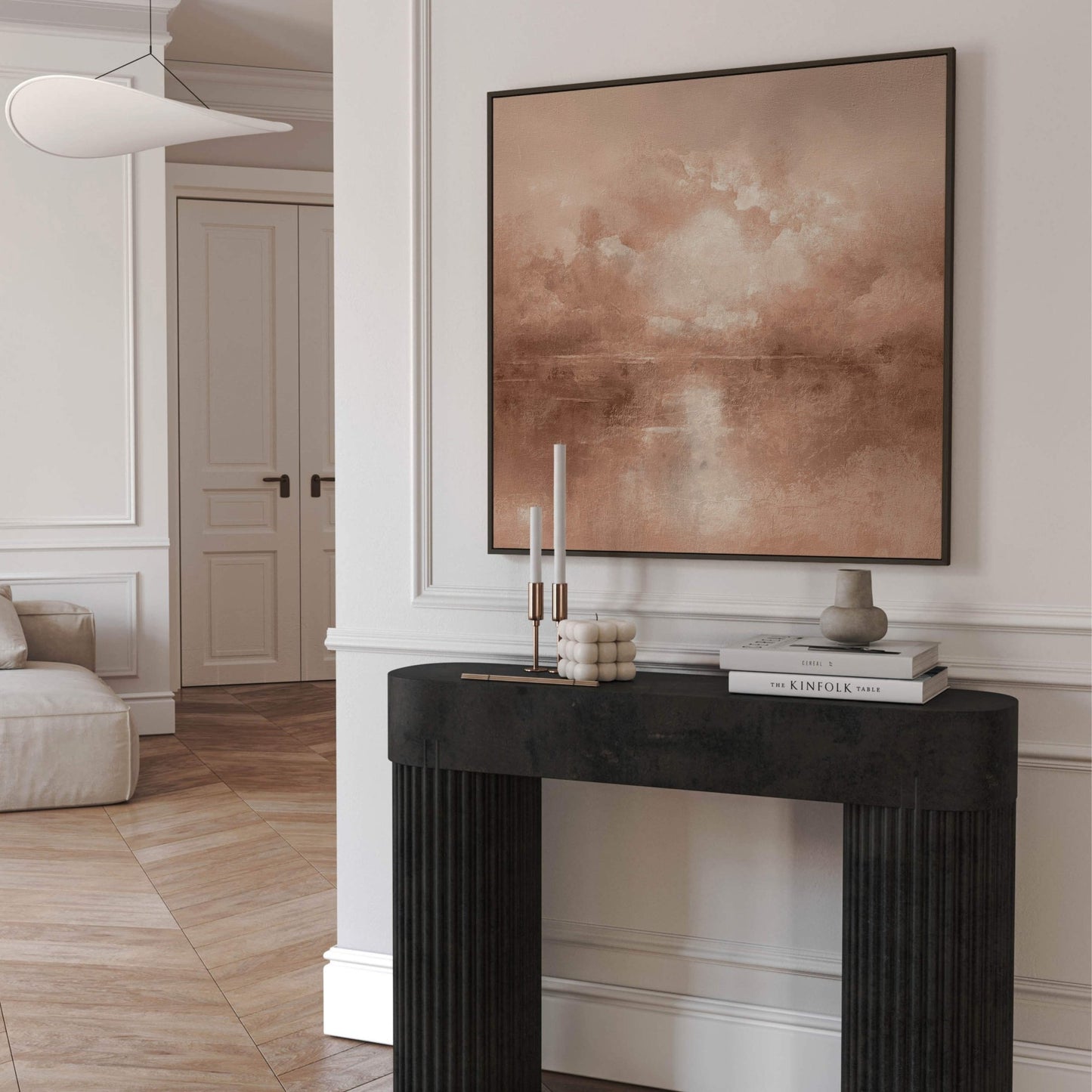 Mist Square Framed Canvas - Mocha - AureousHome