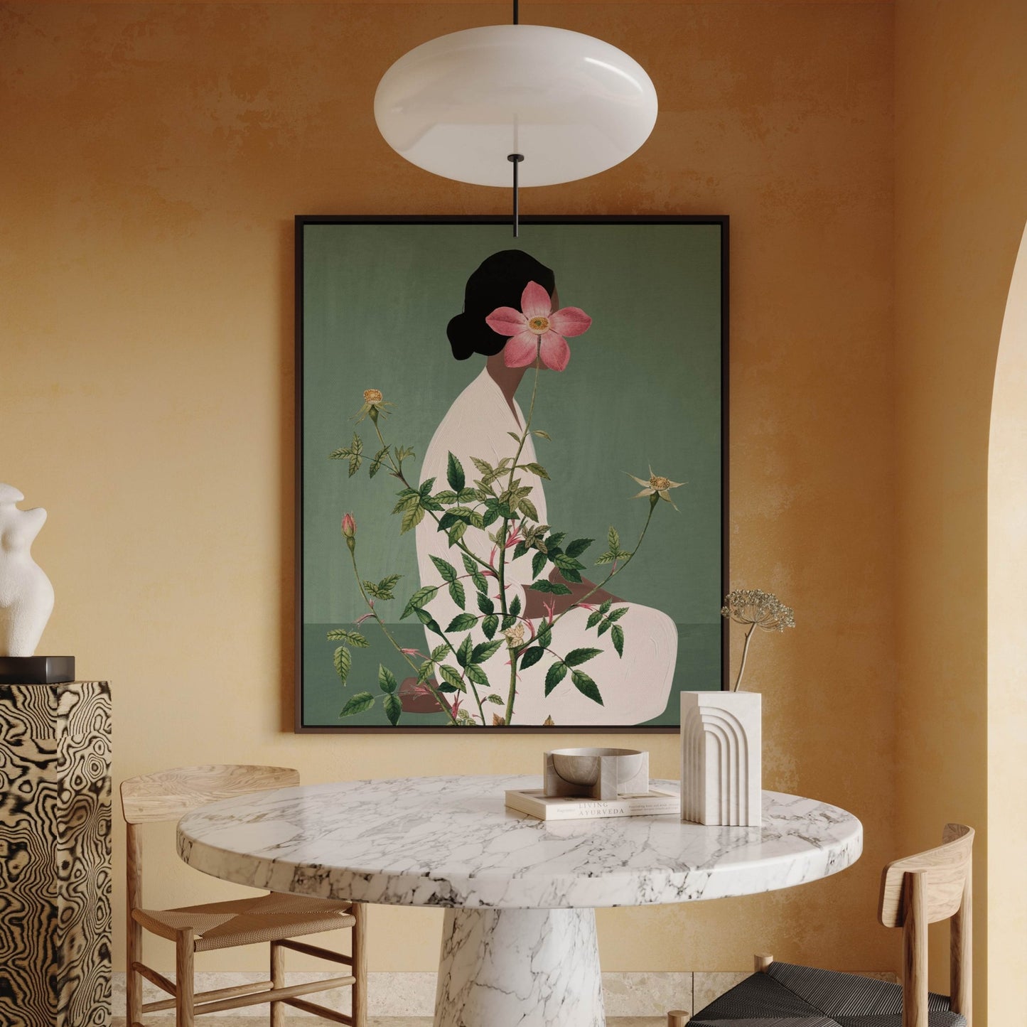 Miyu Framed Canvas - Sage - AureousHome