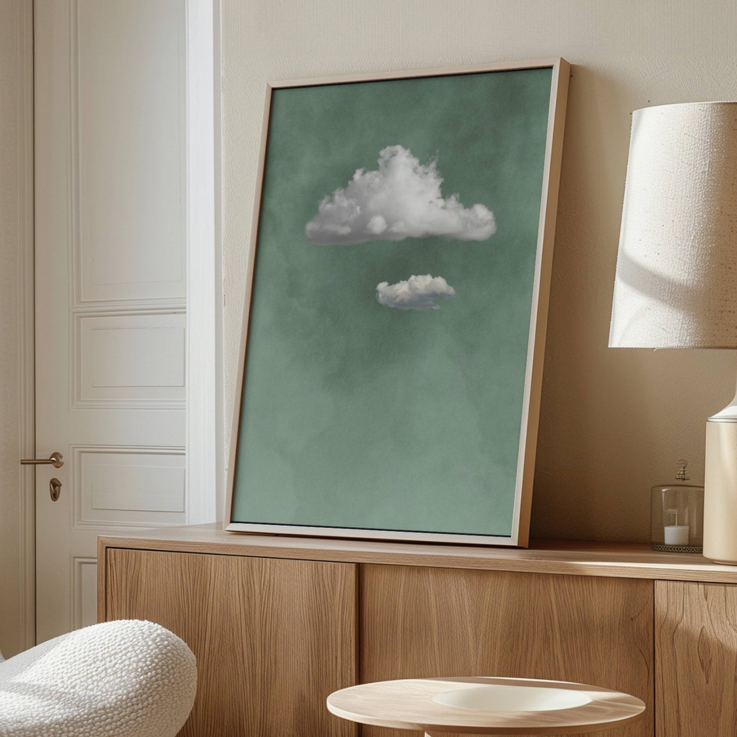 Nephele Framed Canvas - Sage - AureousHome