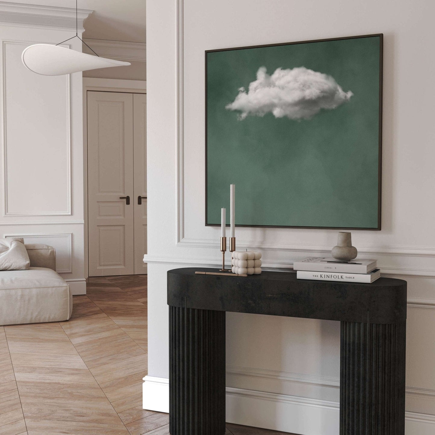 Nuage Square Framed Canvas Art - Sage - AureousHome