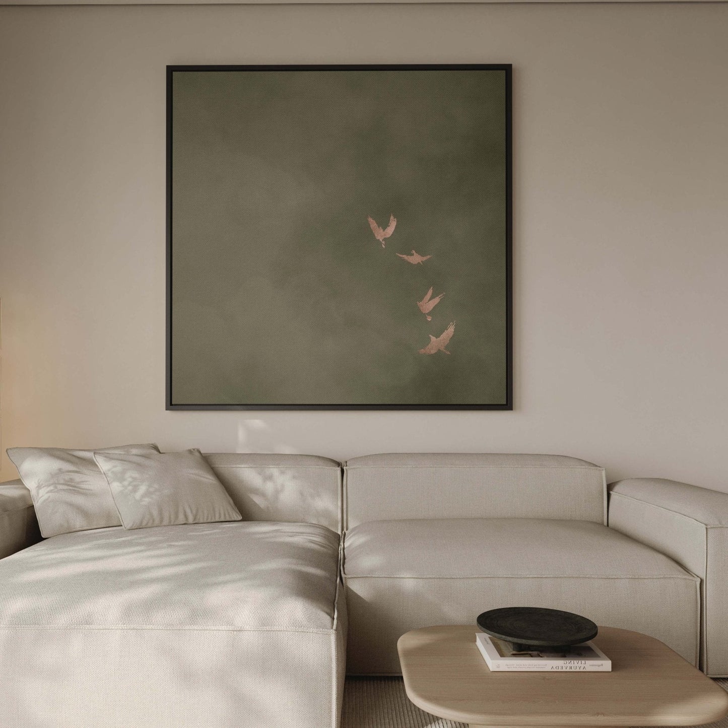 Sky Dance Square Framed Canvas - Olive / Rose - AureousHome