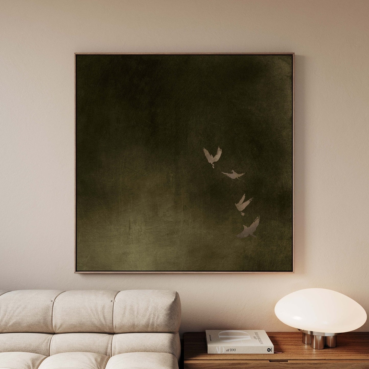 Sky Dance Square Framed Canvas - Smoky Olive - AureousHome