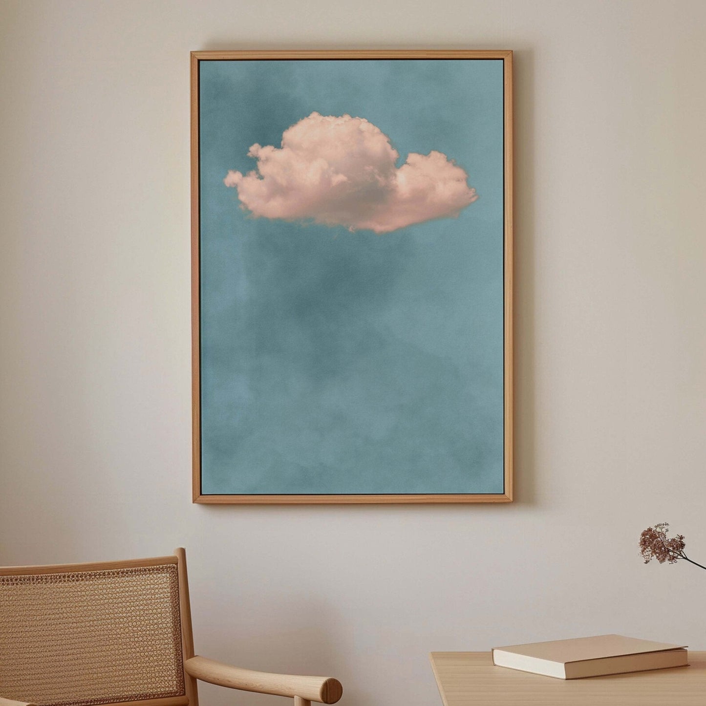 Storm Cloud Framed Canvas - Blue / Blush - AureousHome