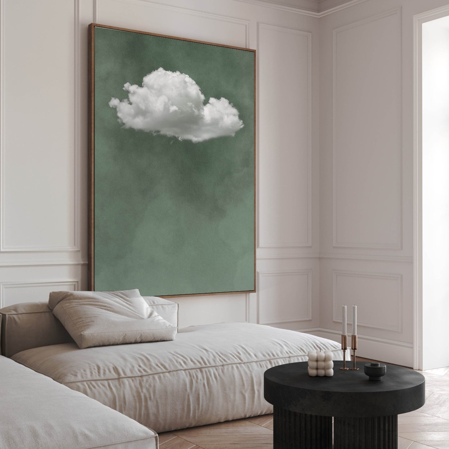 Storm Cloud Framed Canvas - Sage - AureousHome