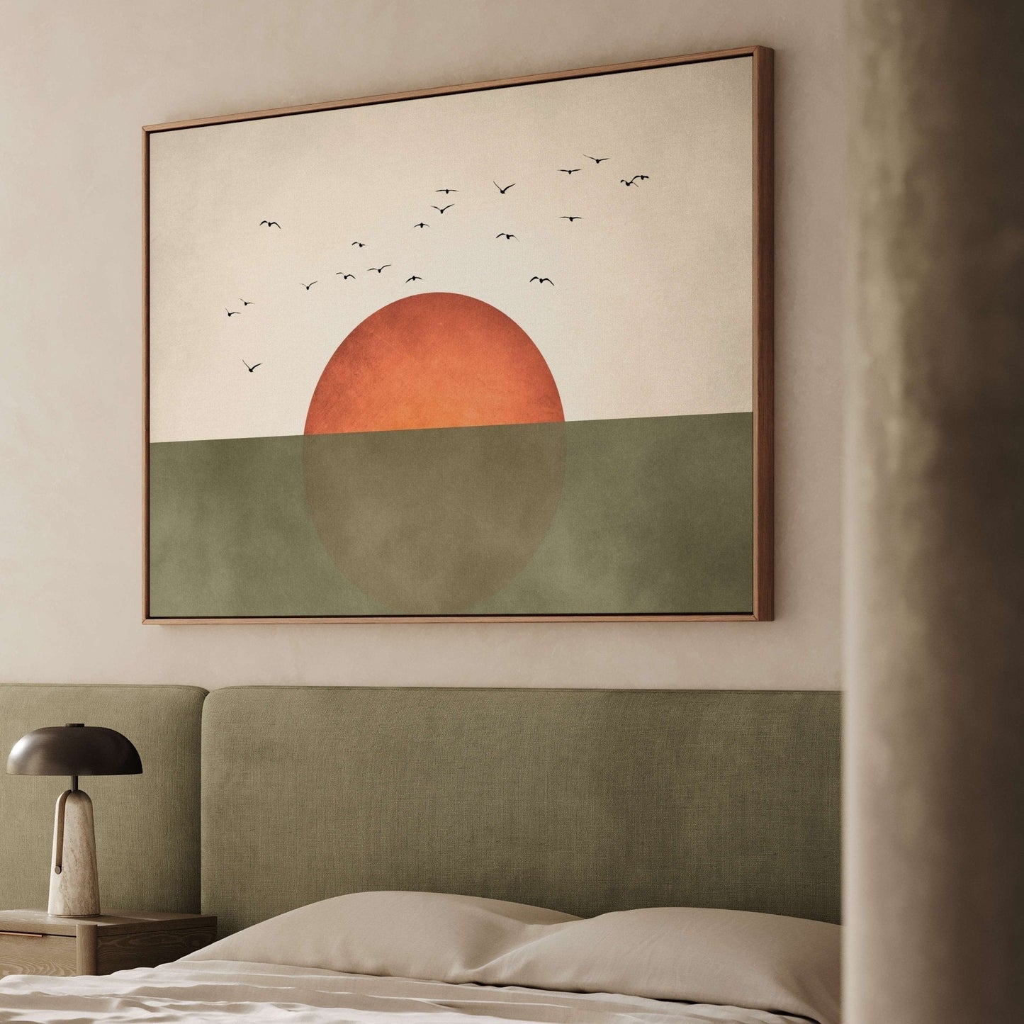 Sunrise Framed Canvas - Horizontal / Olive - AureousHome