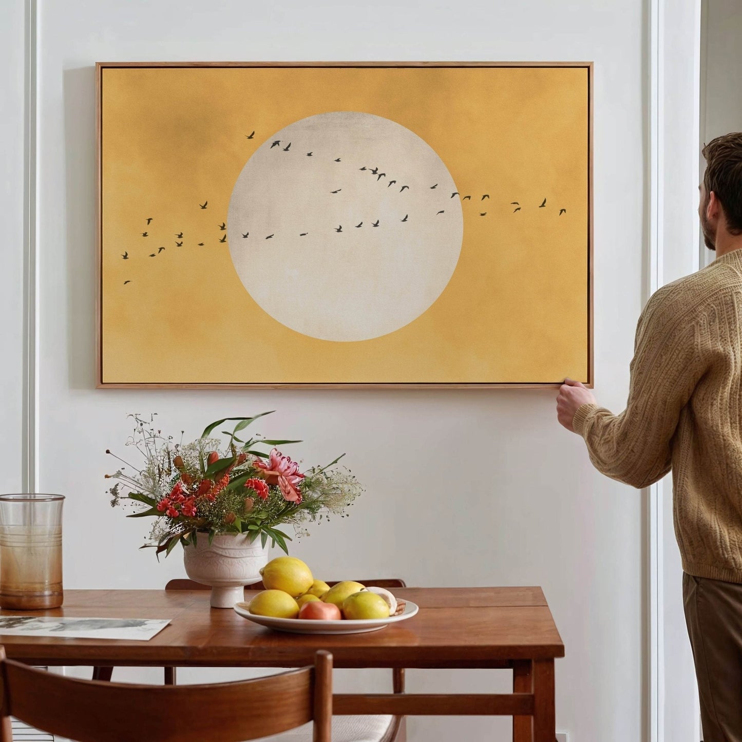The Sun Framed Canvas - Yellow / Horizontal - AureousHome