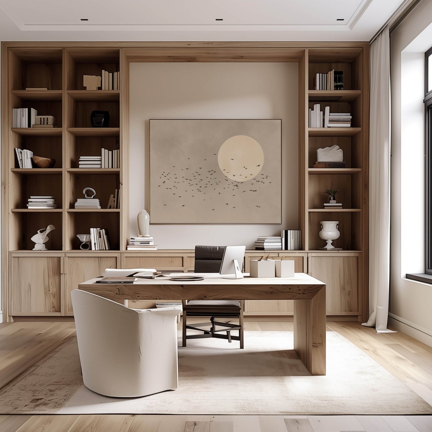 Tsuki Framed Canvas - Beige / Horizontal - AureousHome