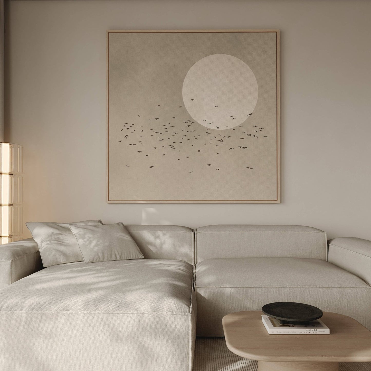 Tsuki Square Framed Canvas - Neutral - AureousHome