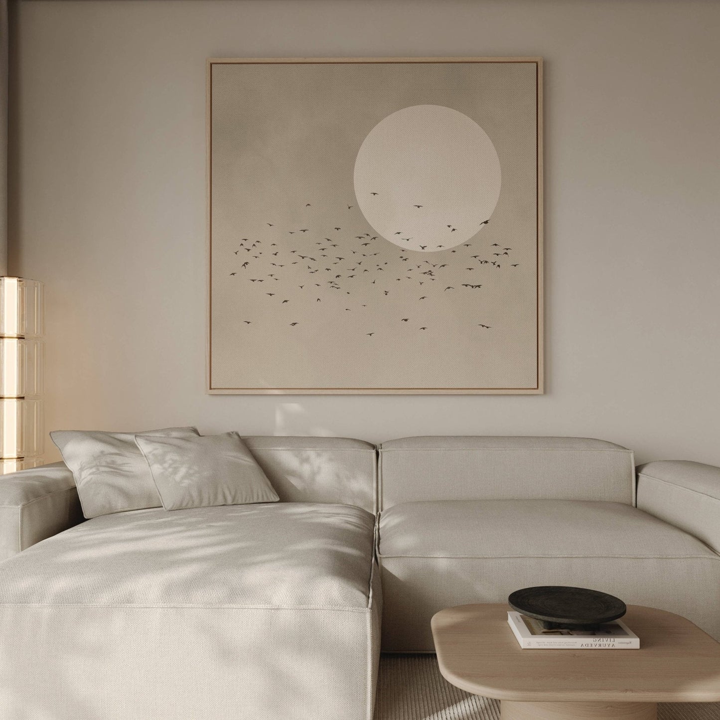 Tsuki Square Framed Canvas - Neutral - AureousHome