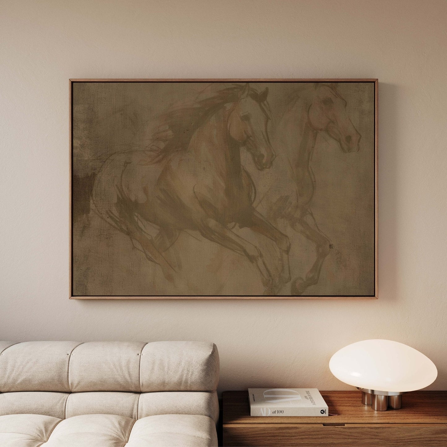 Wild Horses Framed Canvas - Sepia / Horizontal - AureousHome
