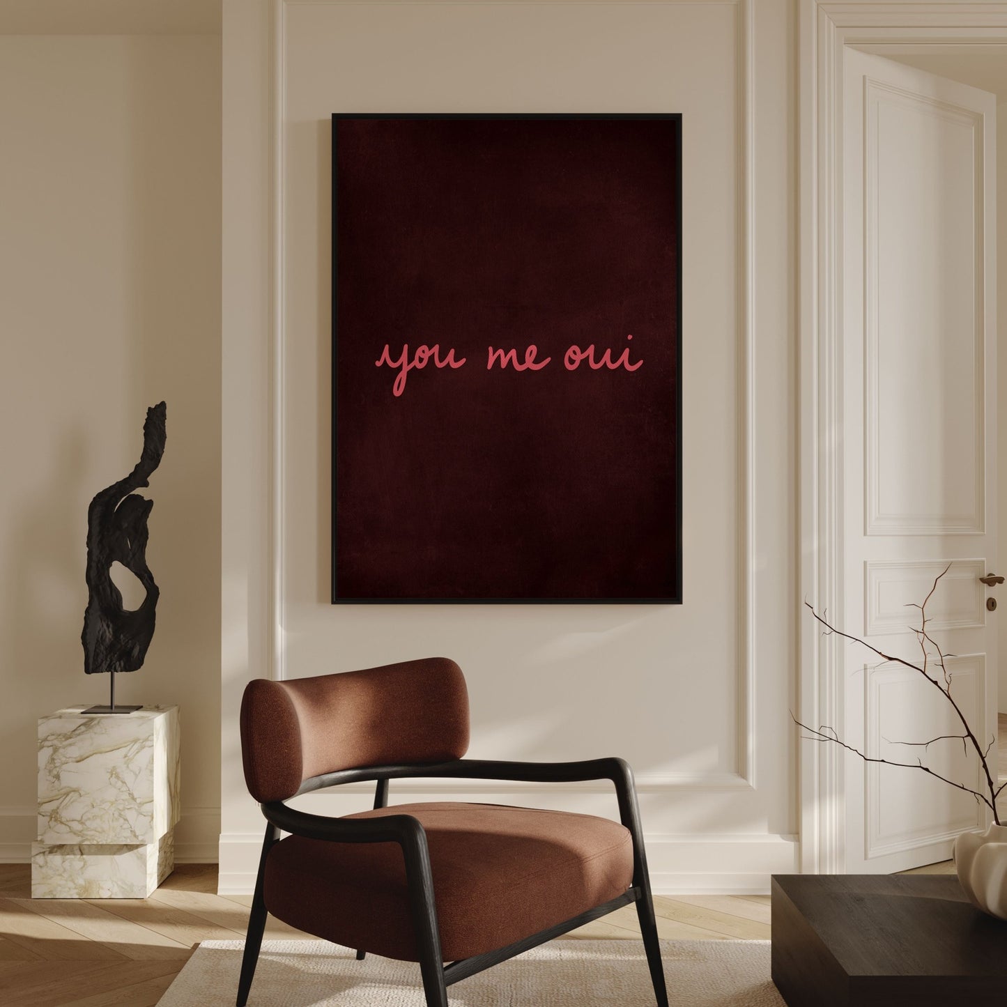 You Me Oui Framed Canvas - Rose / Merlot - AureousHome