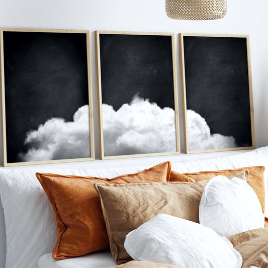 Black And White Cloud Wall Art Prints - Set Of 3