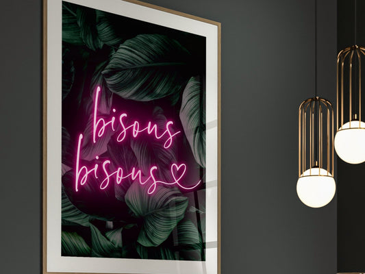 Neon Pink Bisous Bisous Wall Art Print