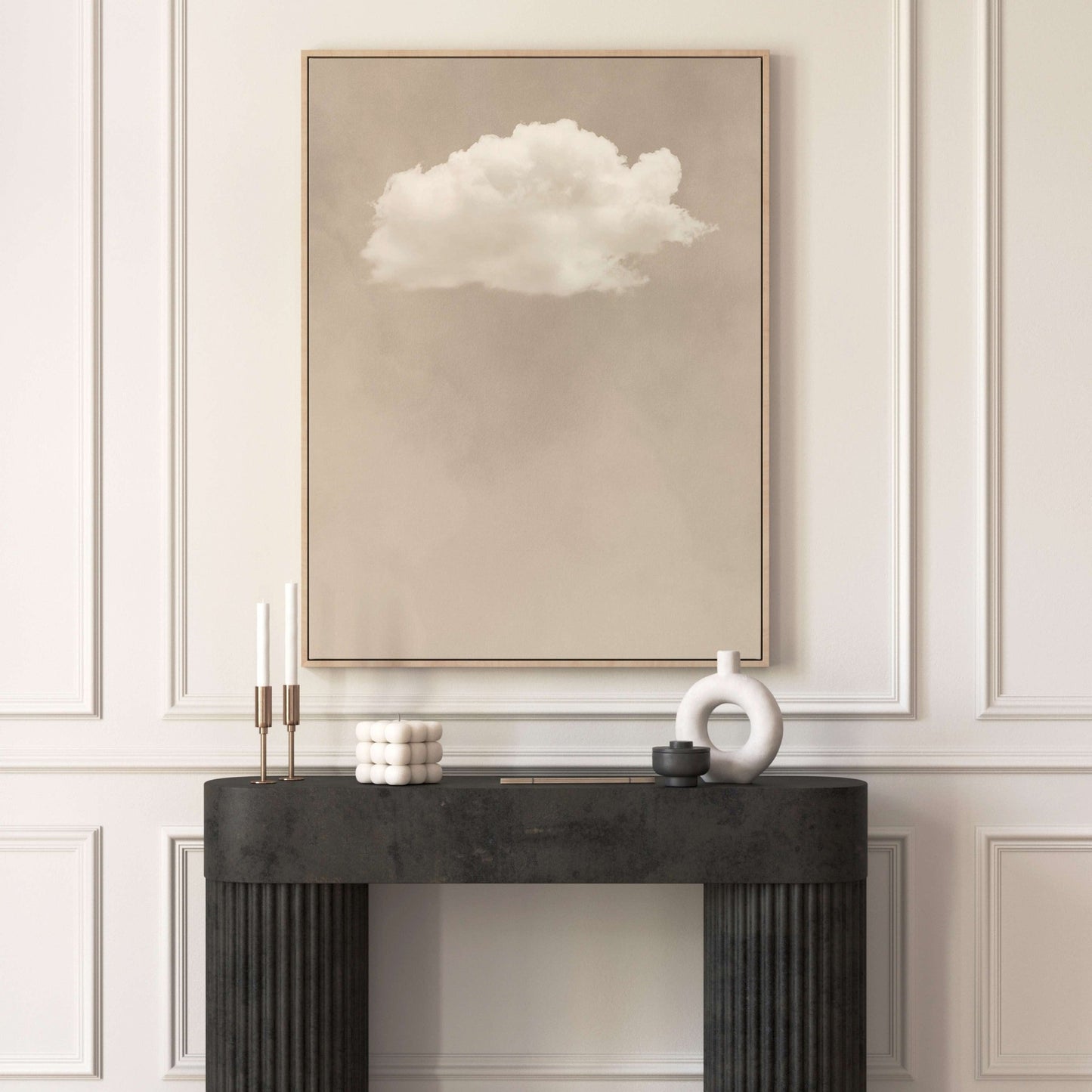 Beige cloud natural framed canvas wall art by Aureous