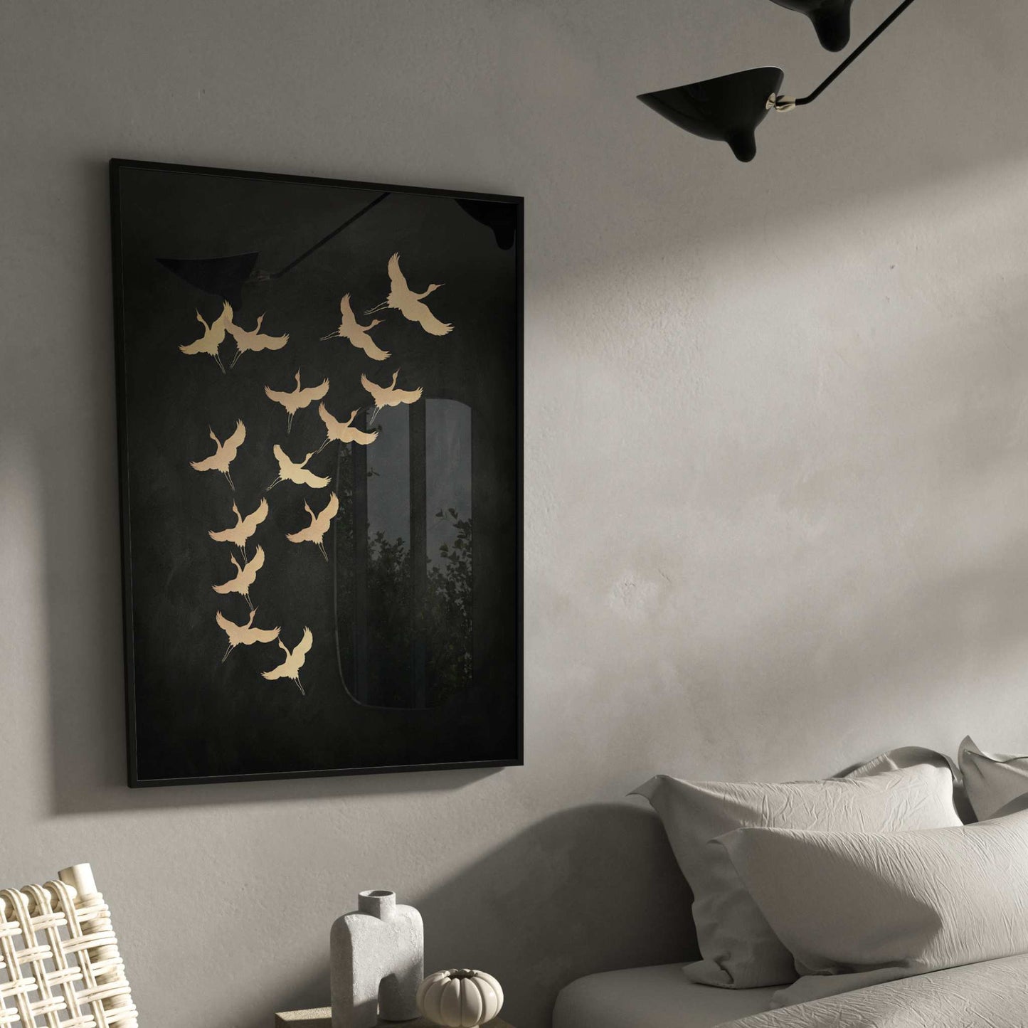Cranes - Black and Gold - AureousHome