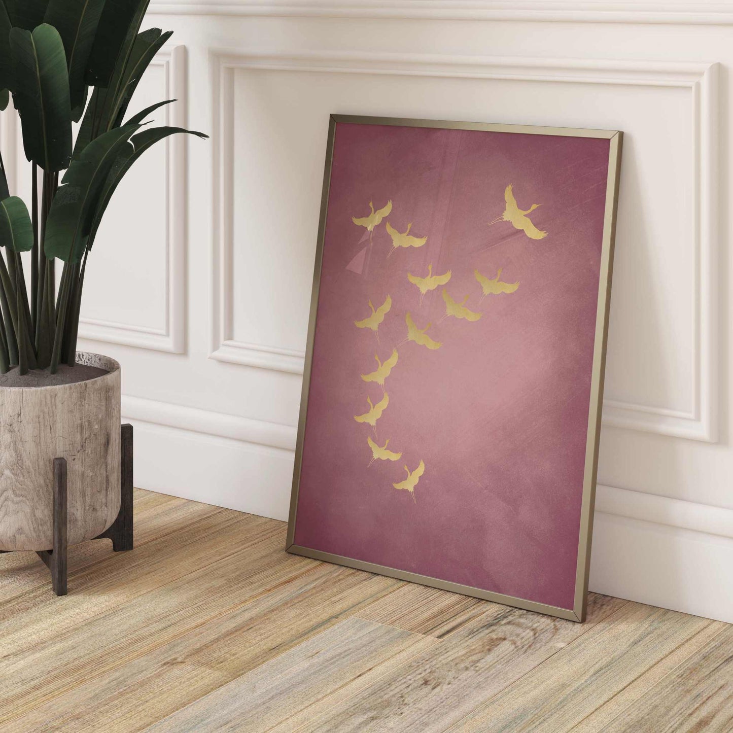 Cranes - Pink and Gold - AureousHome