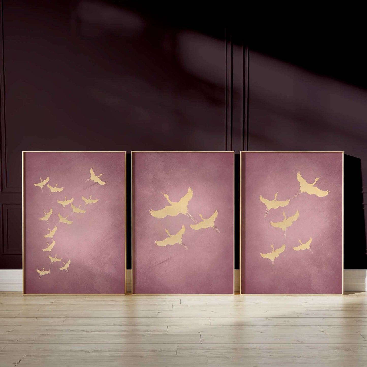 Cranes Trio - Pink / Gold - AureousHome