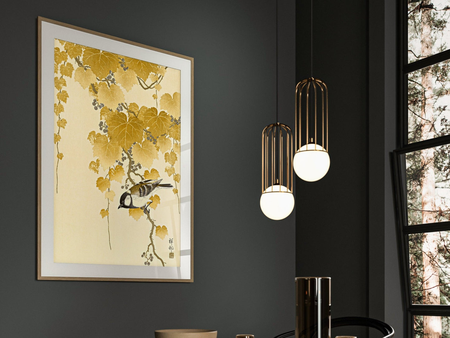 Great Tit on a Paulownia Branch - Buttermilk - AureousHome