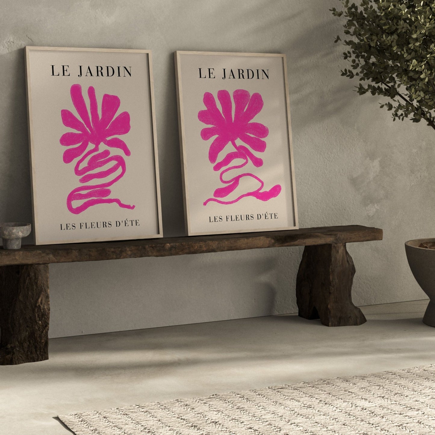 Les Fleurs Trio - Hot Pink - AureousHome