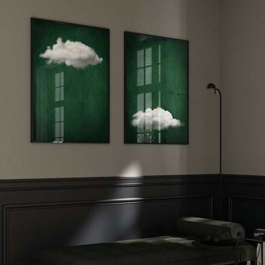 Emerald Green Cloud Duo Wall Art Prints - Set Of 2