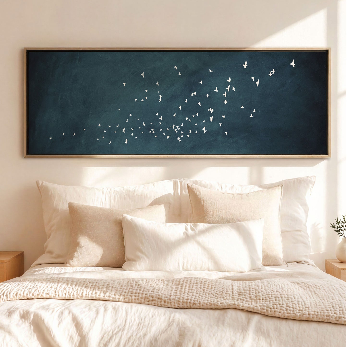 Flock Framed Canvas - Vintage Blue / Panoramic