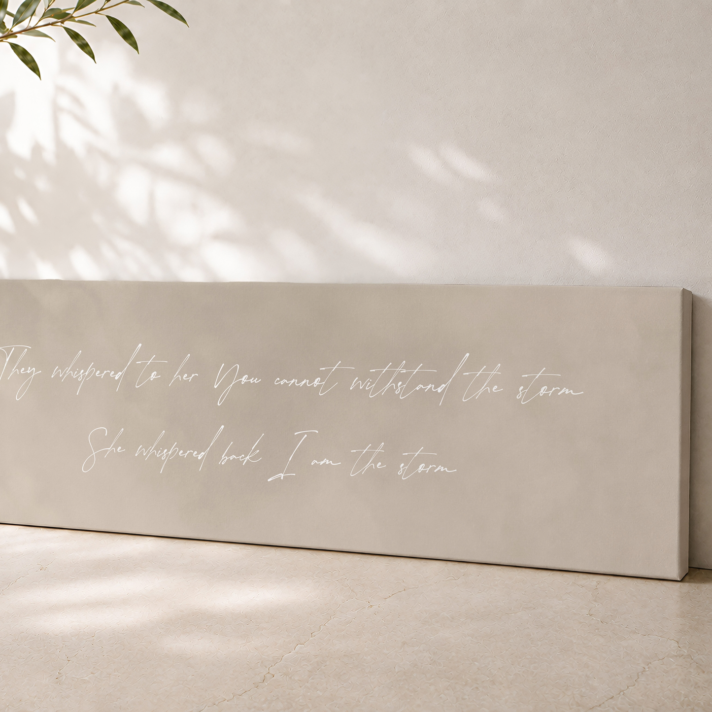 I am the Storm Framed Canvas - Taupe / Panoramic