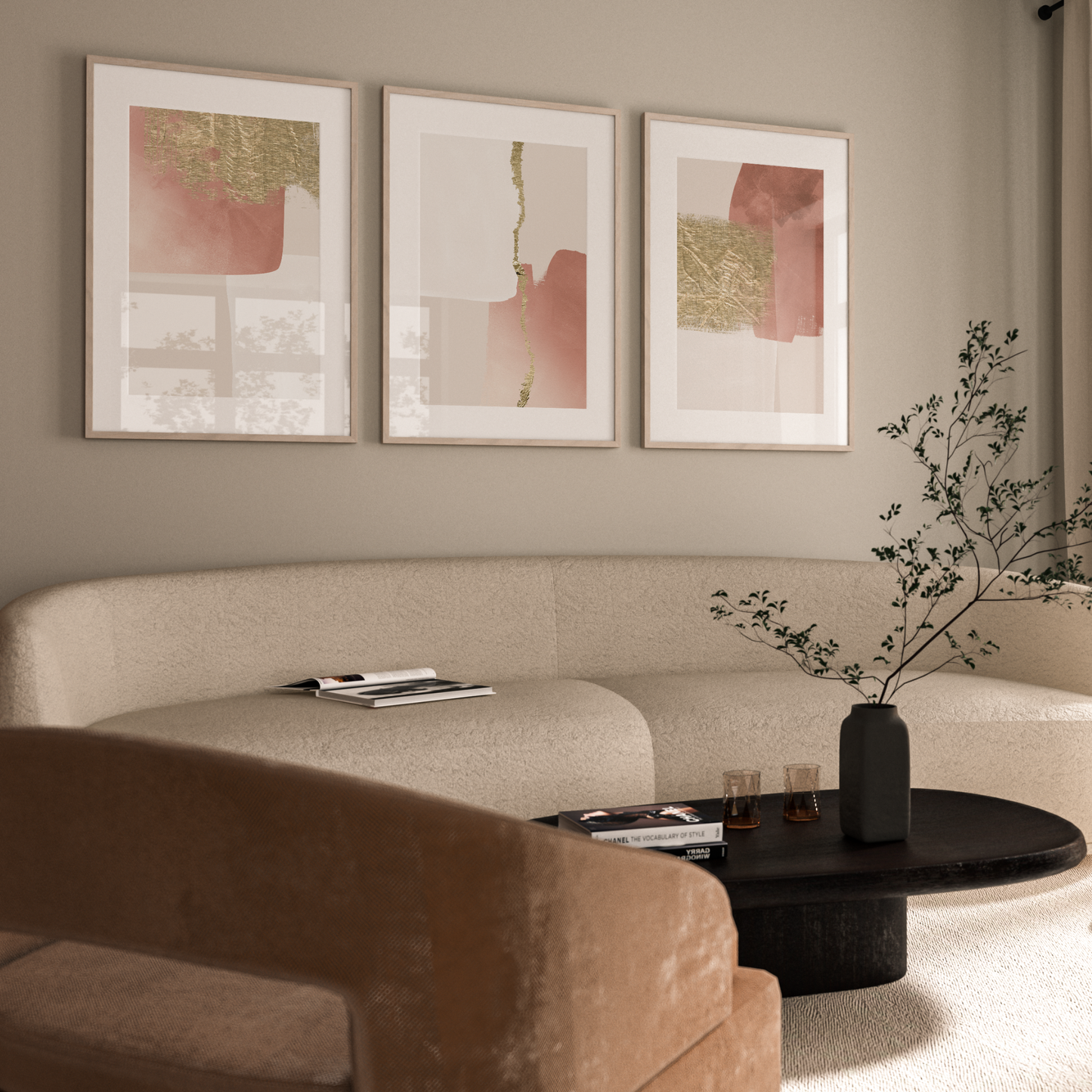 Textured Pink Abstract Wall Art Prints - Set Of 3