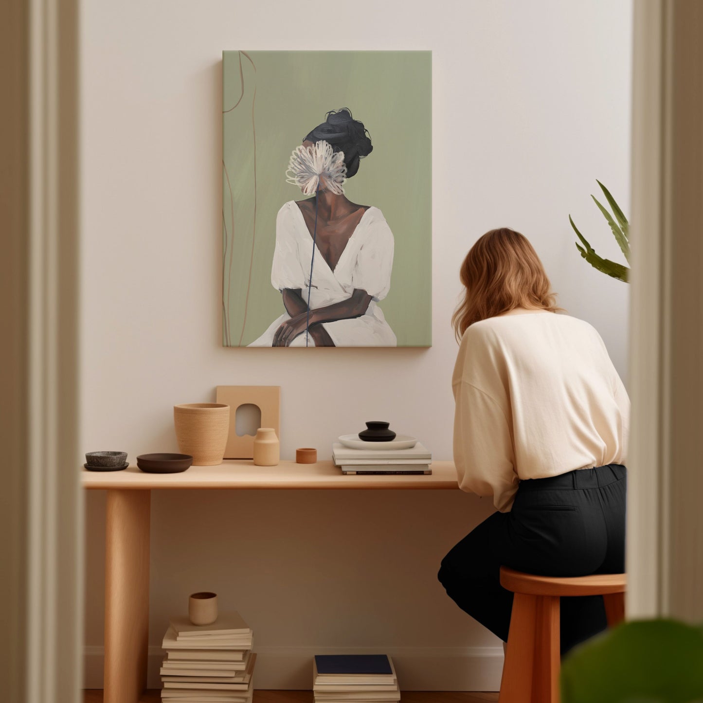 Rosa Framed Canvas - Sage