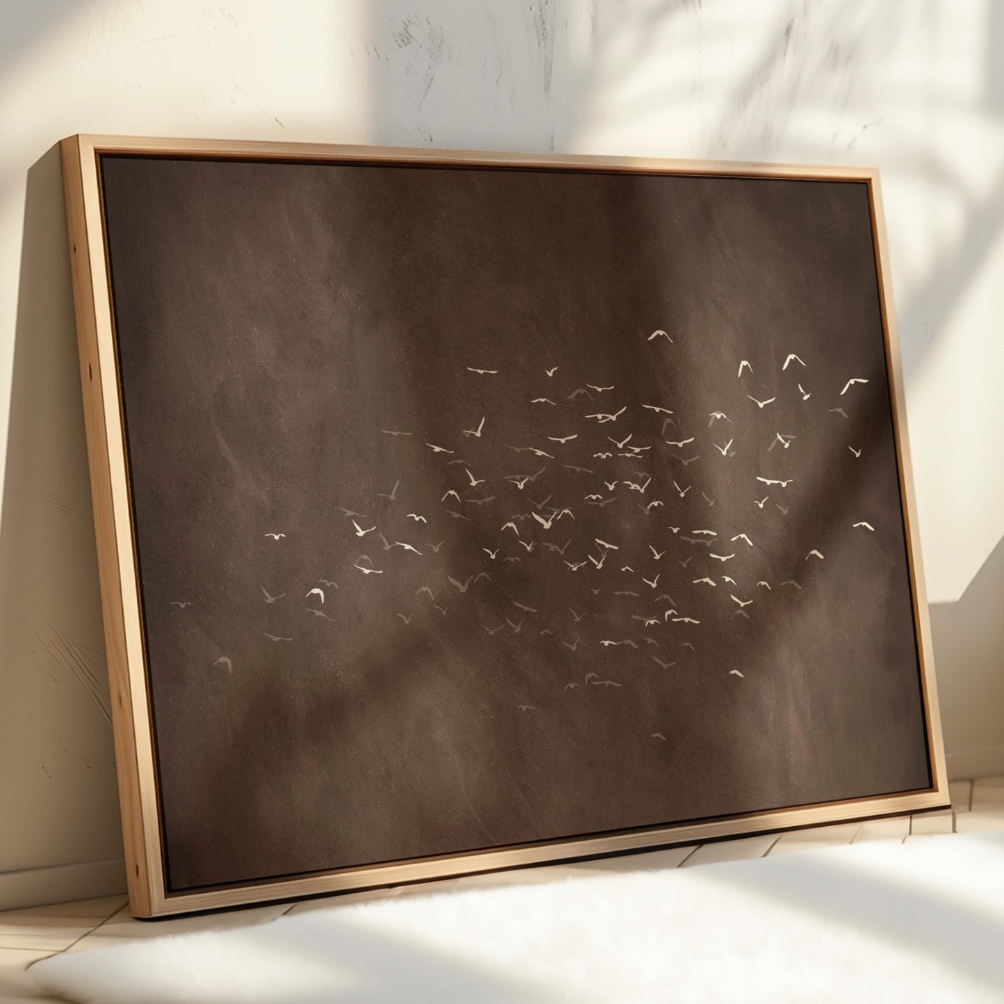 Les Oiseaux Framed Canvas - Espresso Brown / Horizontal